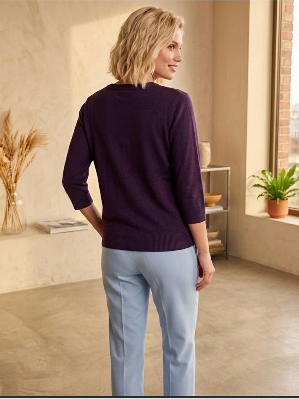 🔴 Elegantly Embellished Eggplant Knit Top- One Size - Picture 2 of 11